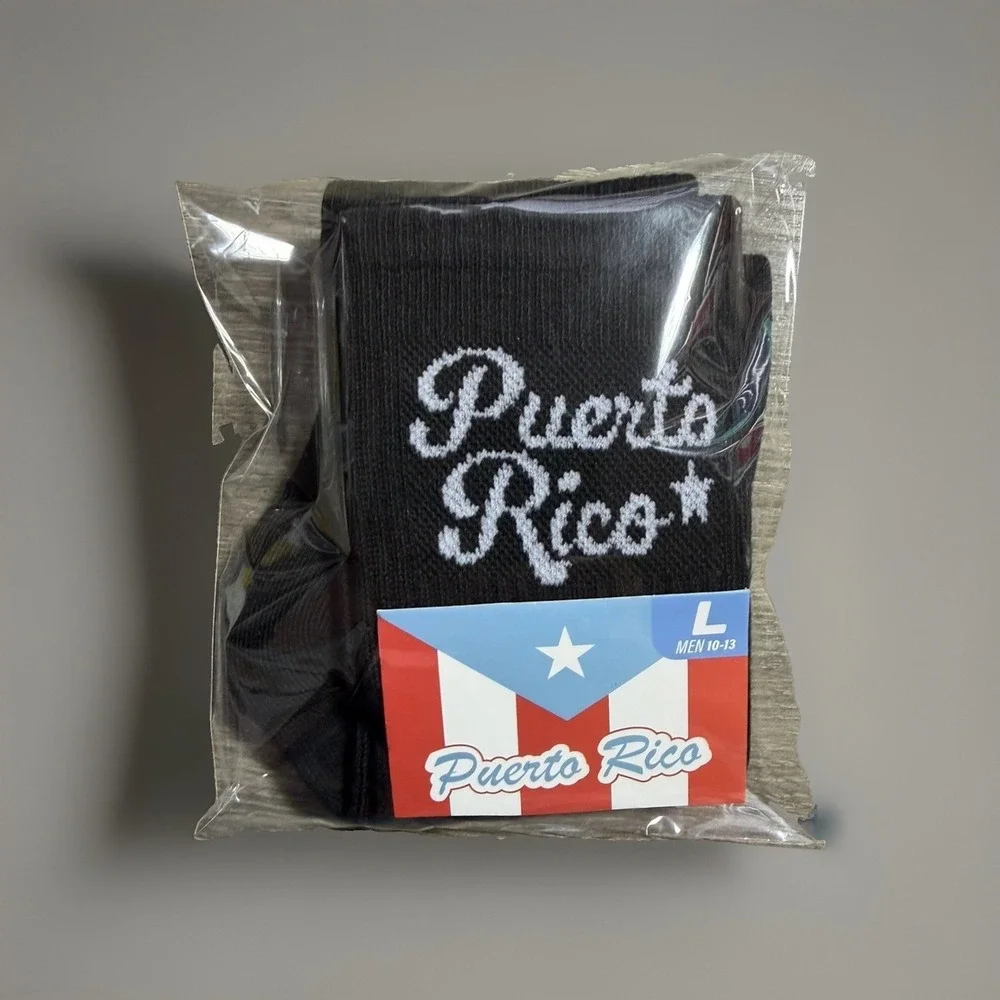 Puerto Rico Boricua Crew Socks 1 Pair Black White Unisex Regular Size